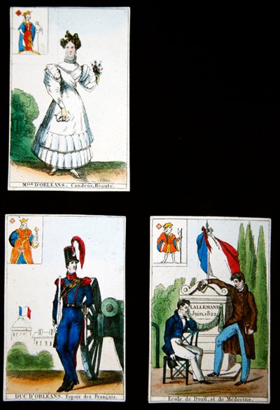 Quattro carte da gioco commemorative degli eroi di luglio 1830, 1831 da French School